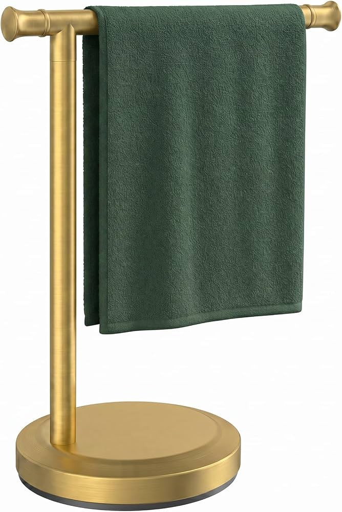 Hoimpro 13" Brushed Gold Stand Hand Towel Holder Bathroom Kitchen Countertop Towel Rack Towel Bar... | Amazon (US)