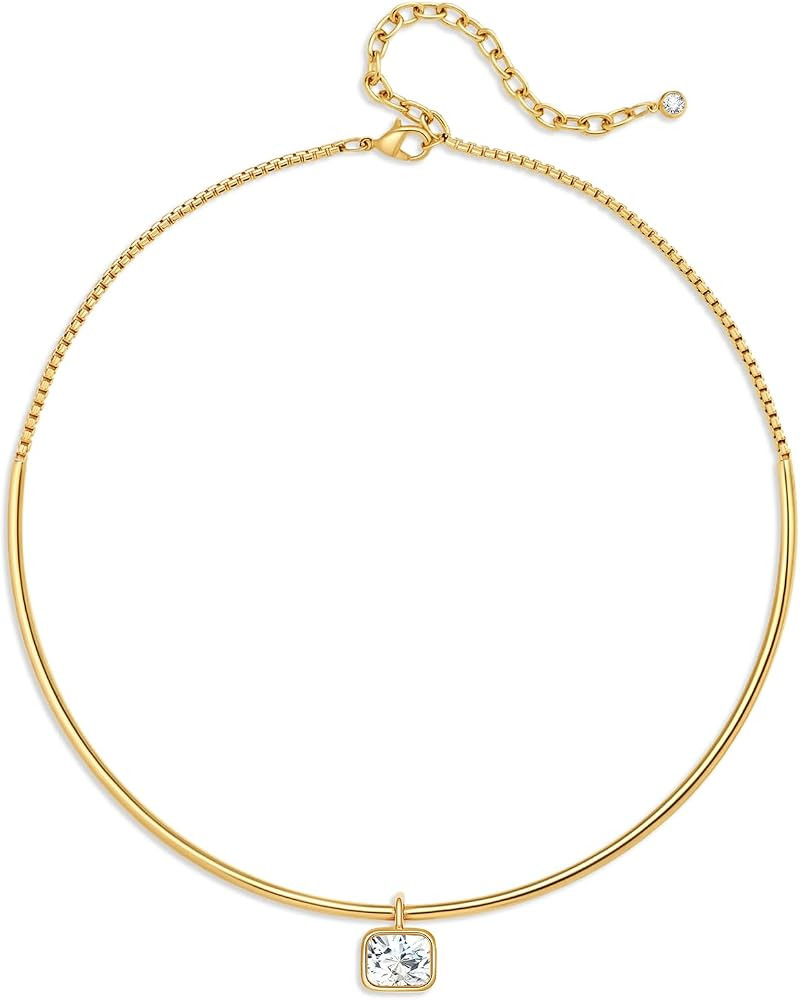 Gold Choker Necklace Dainty 14K Gold Plated Collar Necklace with Cubic Zircon Pendant Necklaces F... | Amazon (US)