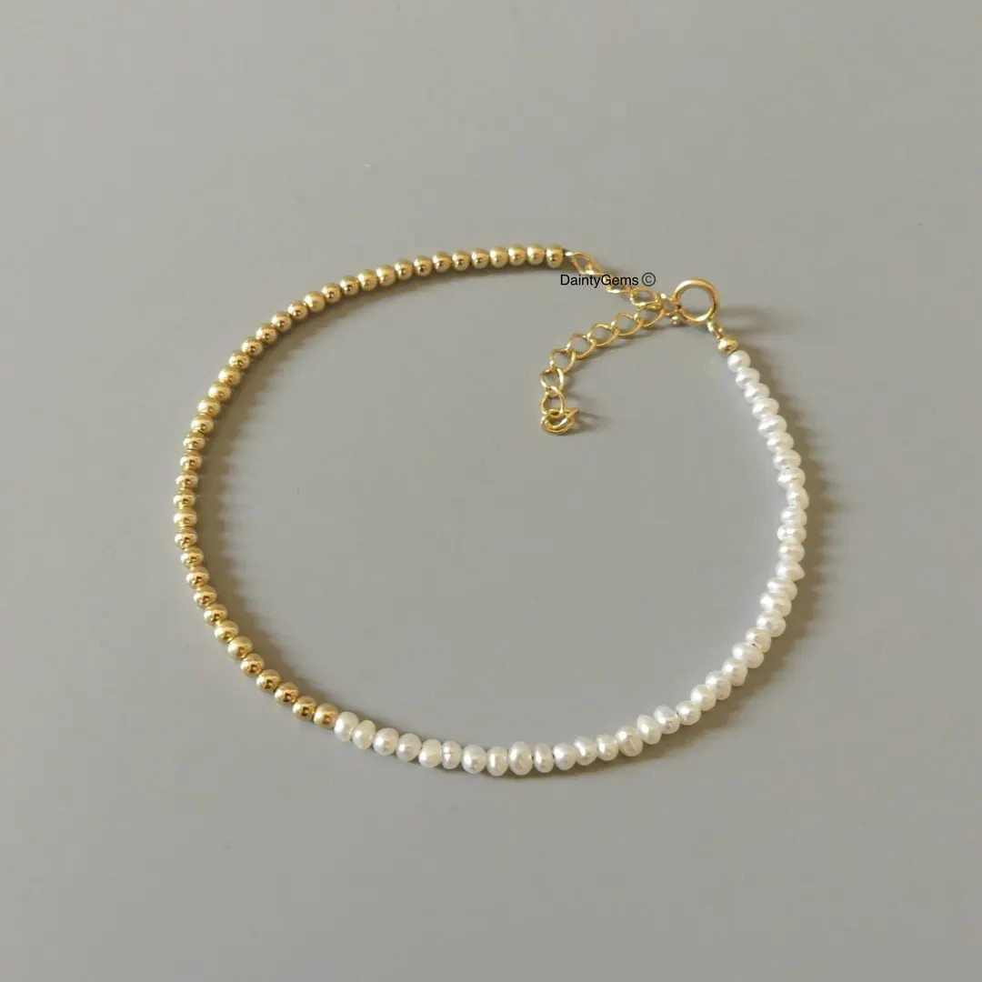 Tiny Pearl Bracelet Dainty Potato Shape Pearl Small Bead Minimalist Freshwater Pearl Jewelry June... | Etsy (US)