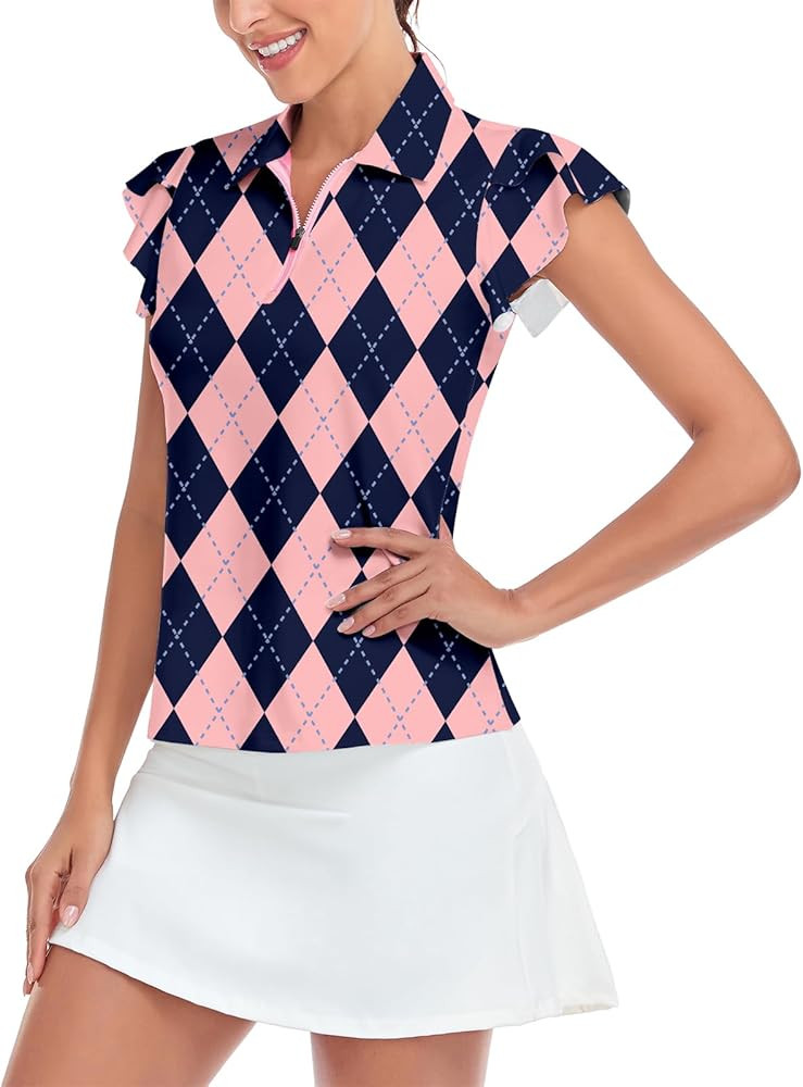 Soneven Womens Petal Sleeve Golf Shirts Moisture Wicking Lady Golf Apparel Print Tennis Sport T S... | Amazon (US)