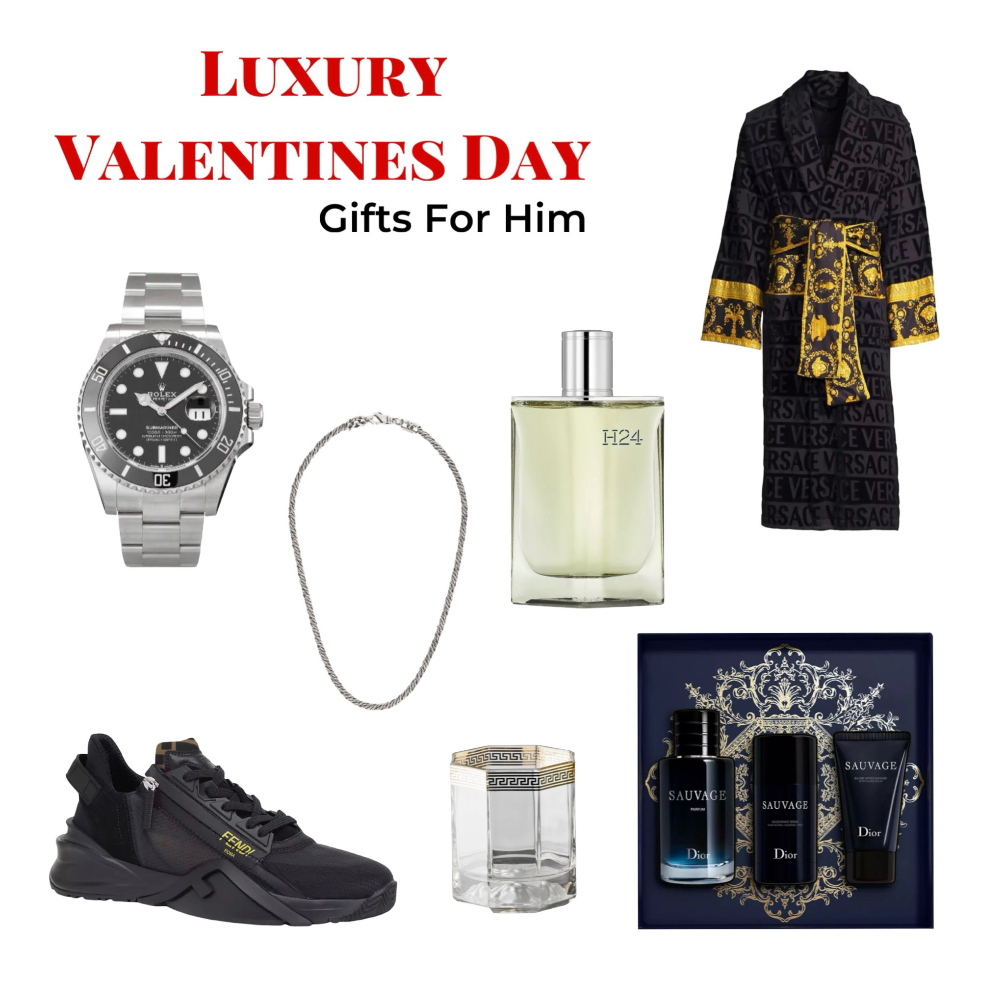 Men’s luxury Valentine’s Day gifts
Robe Versace fendi sneakers shoes perfume cologne Rolex chain 

#LTKGiftGuide #LTKmens