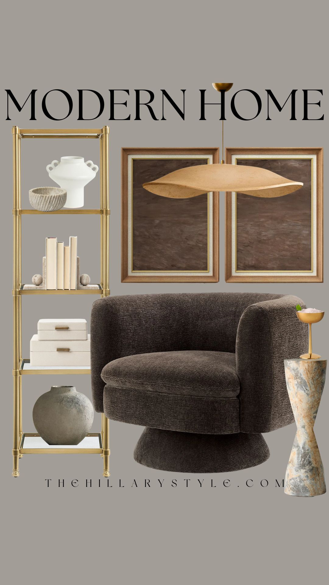 Modern Organic Shelf Styling & Warm Minimalist Nook

Elevate your home aesthetic with a sophisticated mix of "quiet luxury" and organic modern textures. I am loving the transition into winter neutrals with this mushroom and taupe color palette. To achieve this high-end look, focus on curated shelf styling using textured ceramics, linen-bound books, and metallic accents like this stunning brass shelving unit. The velvet swivel chair paired with a marble pedestal table creates the ultimate cozy reading corner that feels both architectural and inviting. Whether you’re refreshing your office or living room, layering these tonal shades is the key to a timeless, "Pinterest-perfect" space. Shop these modern home finds to bring a touch of serene luxury to your sanctuary this season.

#TheHillaryStyle #LTKhome #LTKinteriors #modernorganic #shelfie #neutralhomedecor #warmminimalism #quietluxury #interiordesigntrends #winterneutrals #homestyling #minimalistliving #readingnook #luxuryhome #pinterestaesthetic 

 

#LTKSeasonal #LTKHome