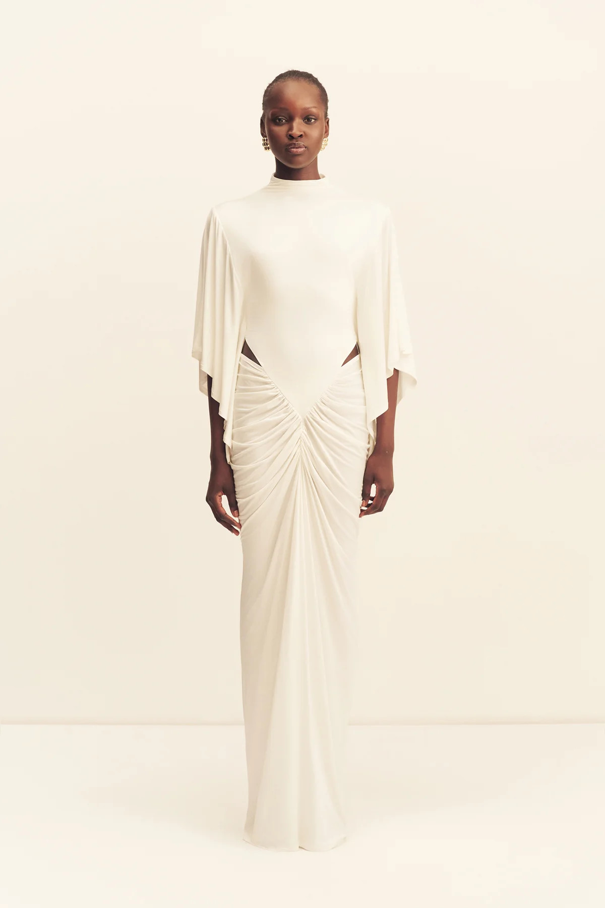 Miro Slinky Jersey Cape Maxi Dress | Ivory | Dresses | Shona Joy | Shona Joy