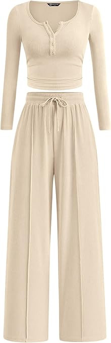 PRETTYGARDEN Women's 2025 Fall Trendy 2 Piece Outfits Lounge Sets Long Sleeve Top Henley Shirts W... | Amazon (US)