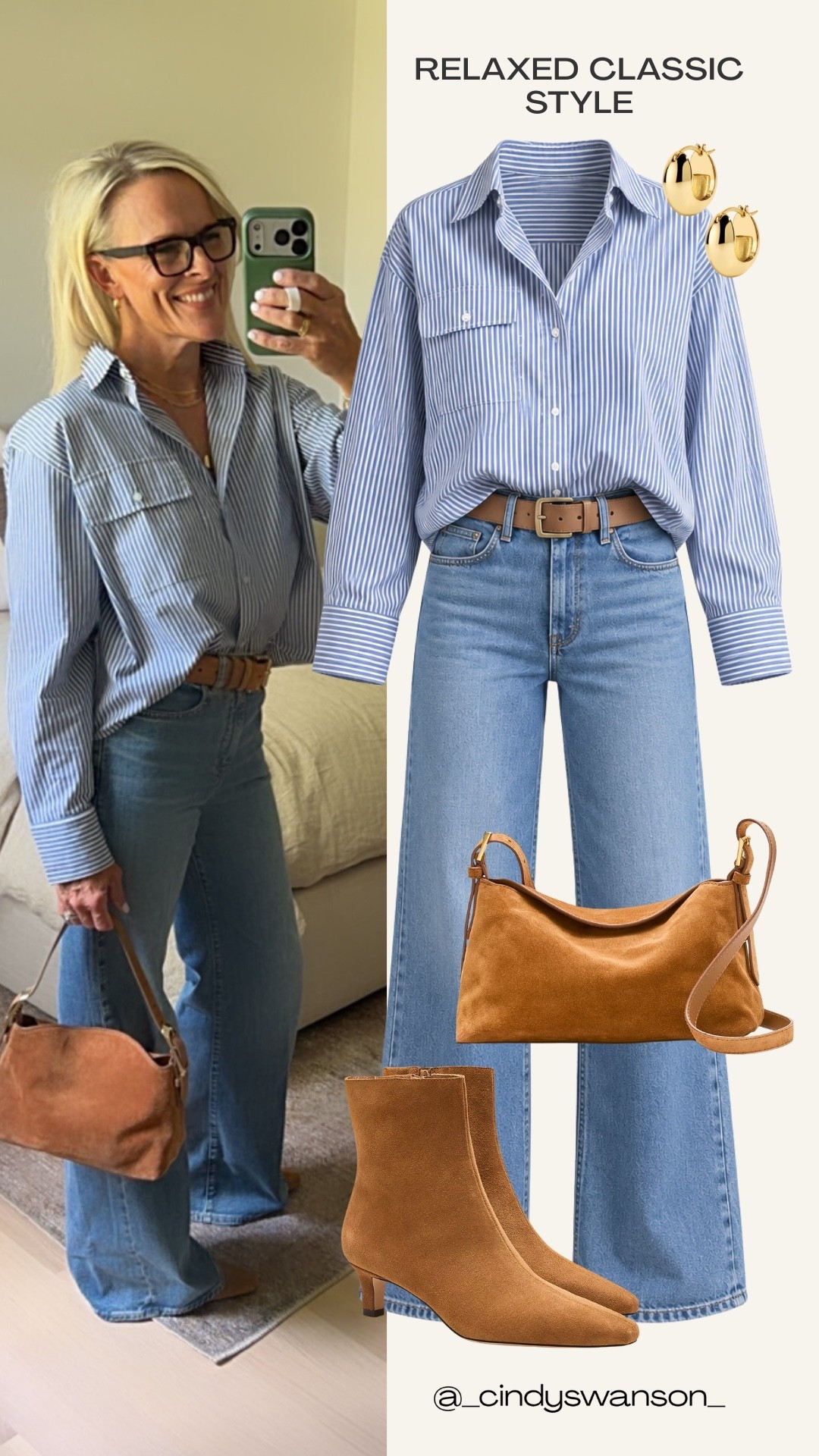 A blue-and-white striped shirt with wide-leg jeans is one of those combinations that always feels polished without trying too hard. A tan leather bag, brown ankle boots, and a classic belt add warmth to this striped shirt and wide-leg jeans outfit. An easy formula for everyday plans, travel, or a casual lunch.

#LTKootd #LTKOver40 #LTKTravel