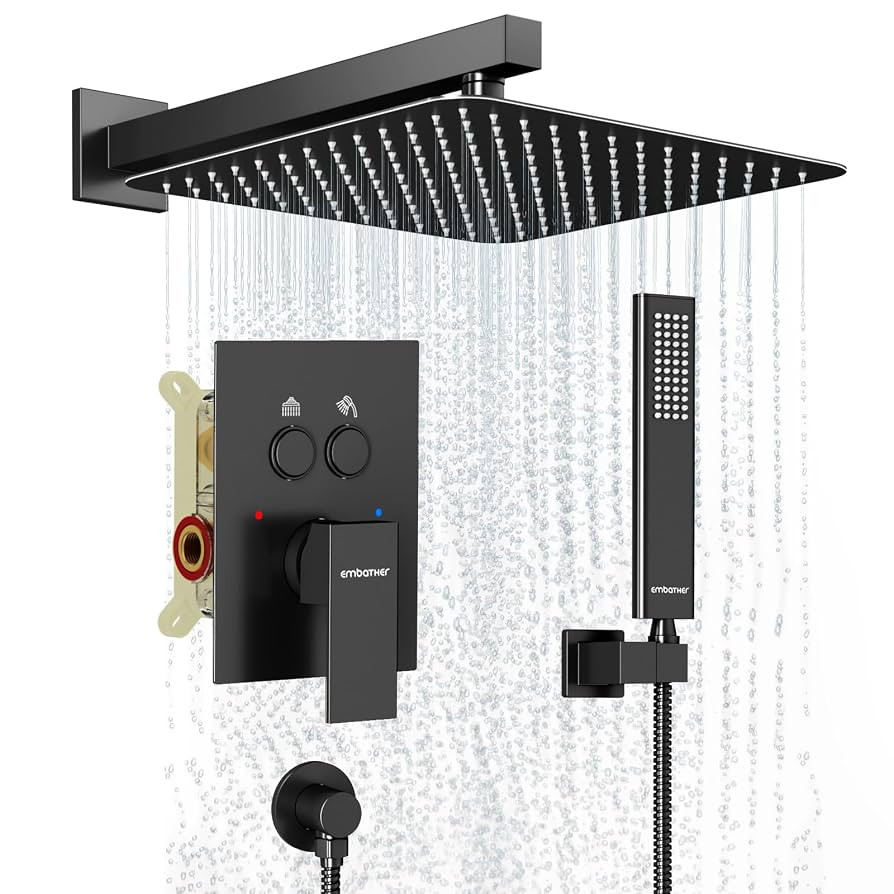 Shower System Shower Faucet Set with Push-Button Diverter and Wall Supply Elbow 12 Inch Shower He... | Amazon (US)