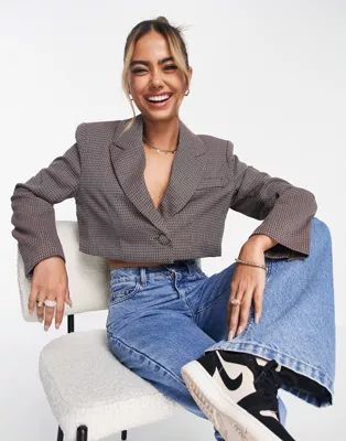 Urban Revivo cropped blazer in check print - part of a set | ASOS | ASOS (Global)