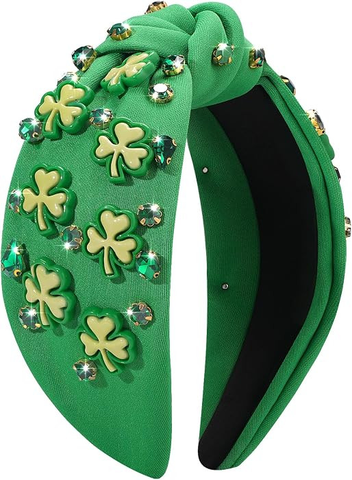 St. Patrick's Day Headband for Women, Lucky Shamrock Hair Accessory with Rhinestones, Green Cryst... | Amazon (US)