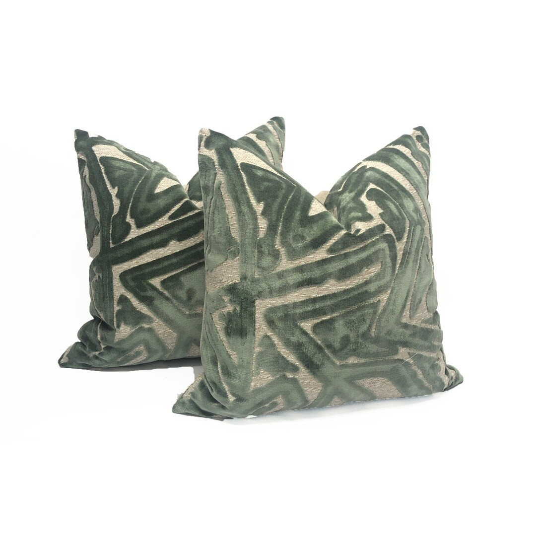 Pair of S. Harris depiction-mint Graphic Cut Velvet Pillow Covers - Etsy | Etsy (US)