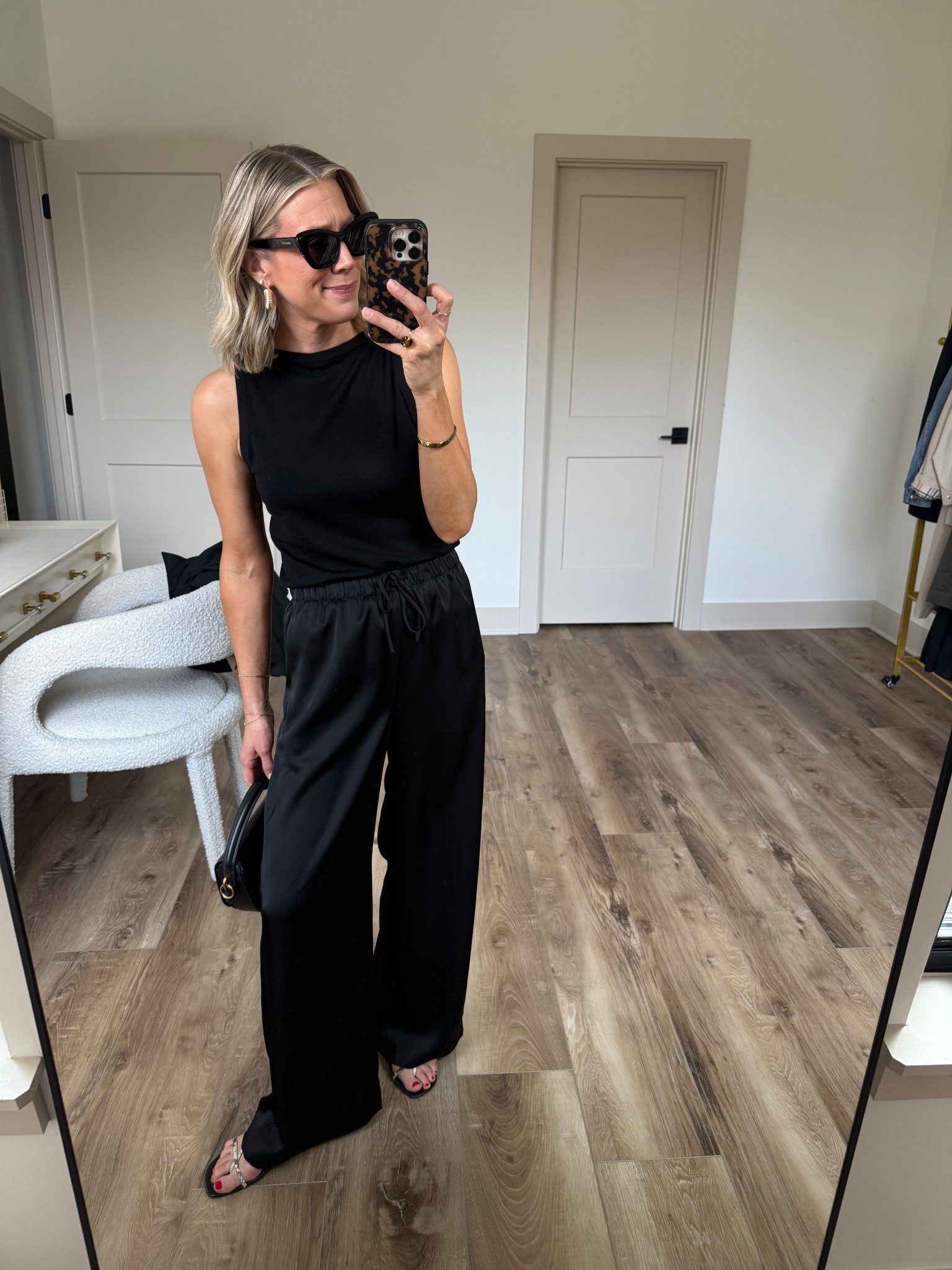 Wearing small satin pants, XS tank, sandals tts 

#LTKgrwm #LTKOver40 #LTKootd