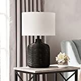 Jolina 20.5" Tall Petite/Rattan Table Lamp with Fabric Shade in Black Rattan/White | Amazon (US)