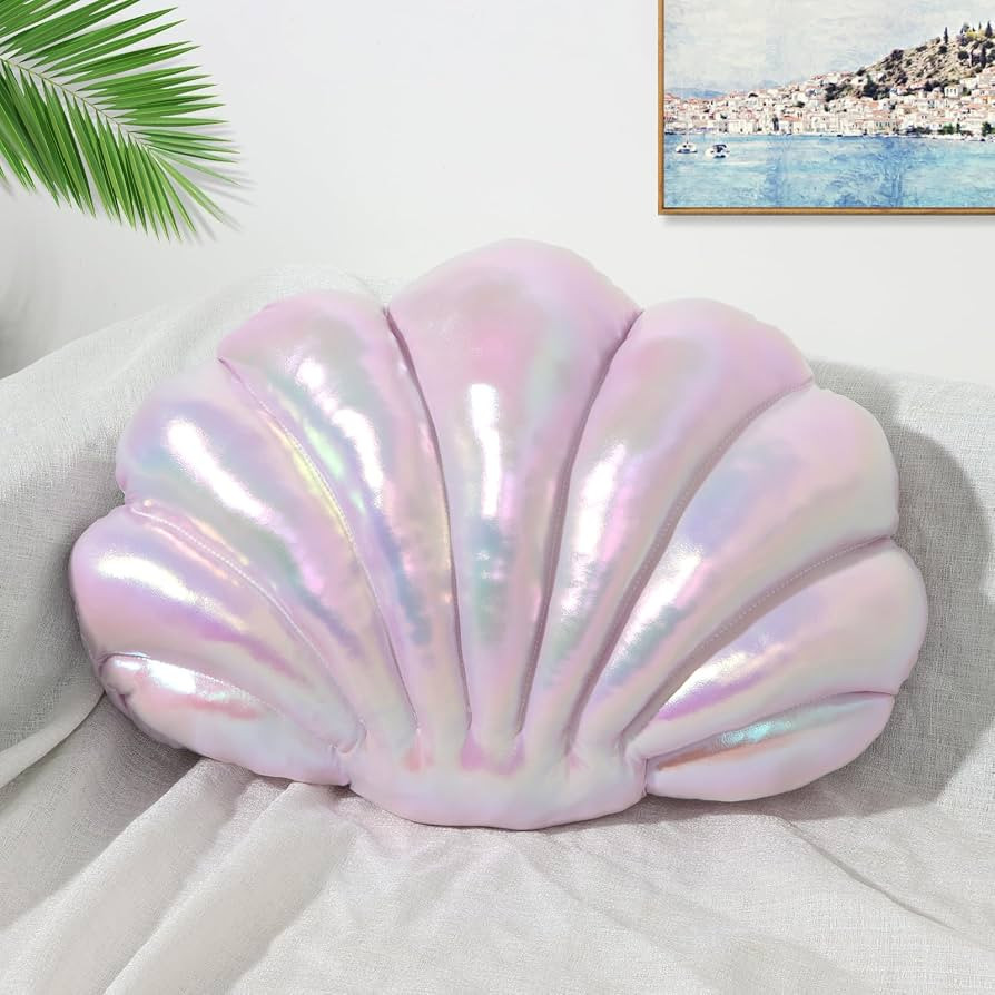 Marble Empire Seashell Pillow - Holographic Iridescent Foil Fabric Throw Pillow for Couch, Coasta... | Amazon (US)
