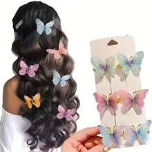 pcspcs Butterfly Shaped Green Blue Pink Hair Clips For Girls Princess Style Hair Accessories | SHEIN