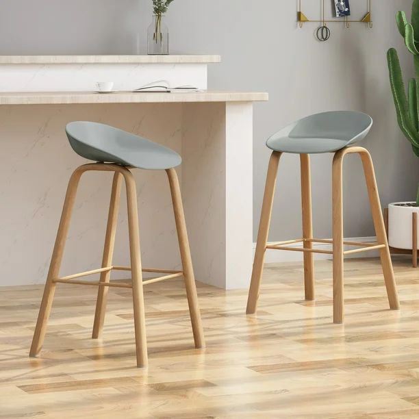 Morgan 30" Modern Barstool with Iron Legs (Set of 2), Gray and Natural Finish - Walmart.com | Walmart (US)