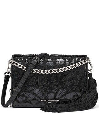 KARL LAGERFELD PARIS Lourdes Mixed Media Tassle Crossbody Bag | Dillard's | Dillard's