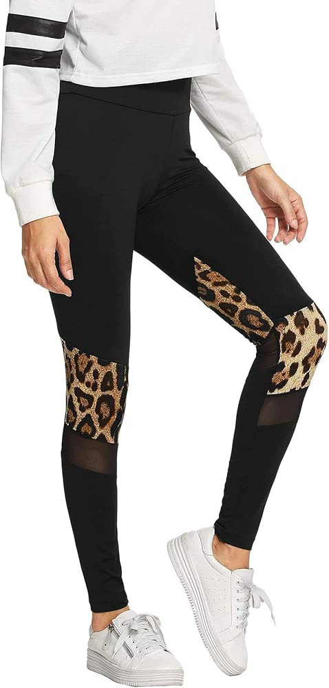 Women's Stretchy Skinny Sheer Mesh Insert Workout Leggings Yoga Tights | Amazon (US)