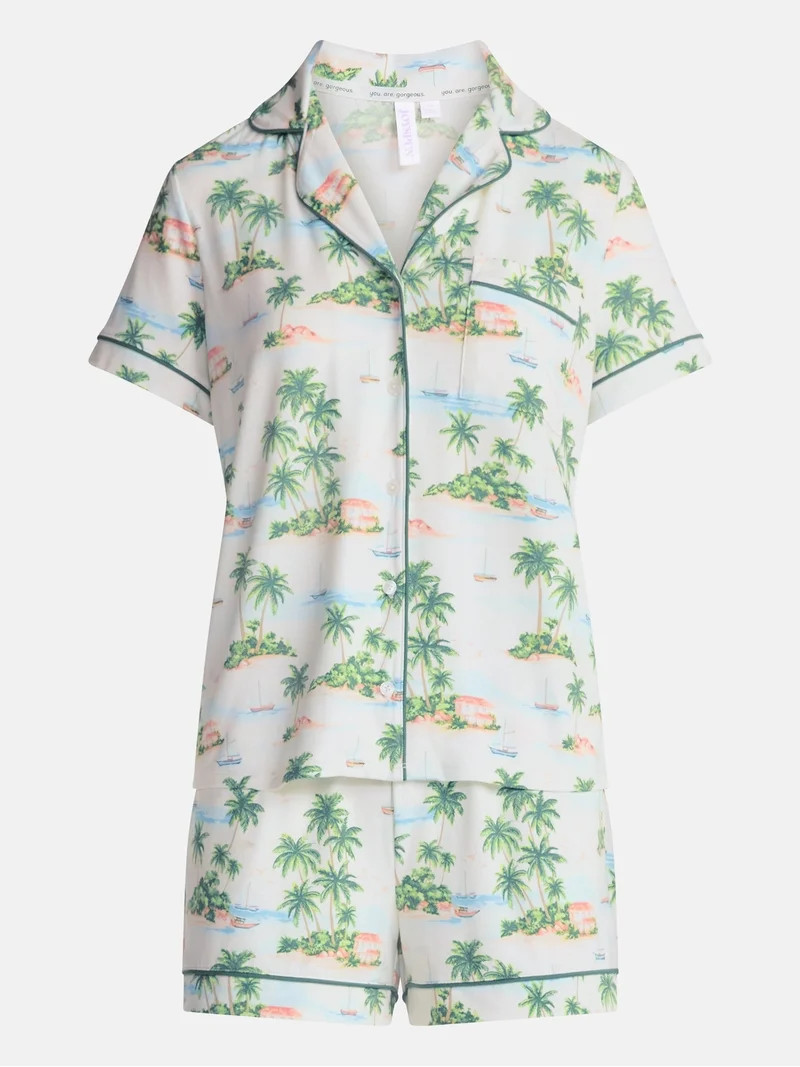 Joyspun Women's Dreamy Soft Collection Notch Collar Top and Shorts Pajama Set, 2-Piece, Sizes XS-... | Walmart (US)
