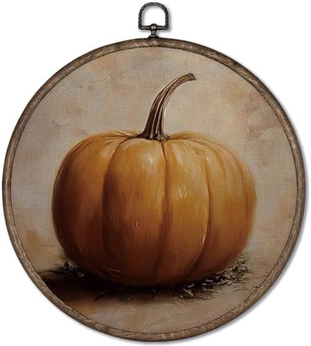 GWFSJYU Antique Fall Pumpkin Framed Wall Art Decor, Vintage Fall Bathroom Round Canvas Prints Wal... | Amazon (US)