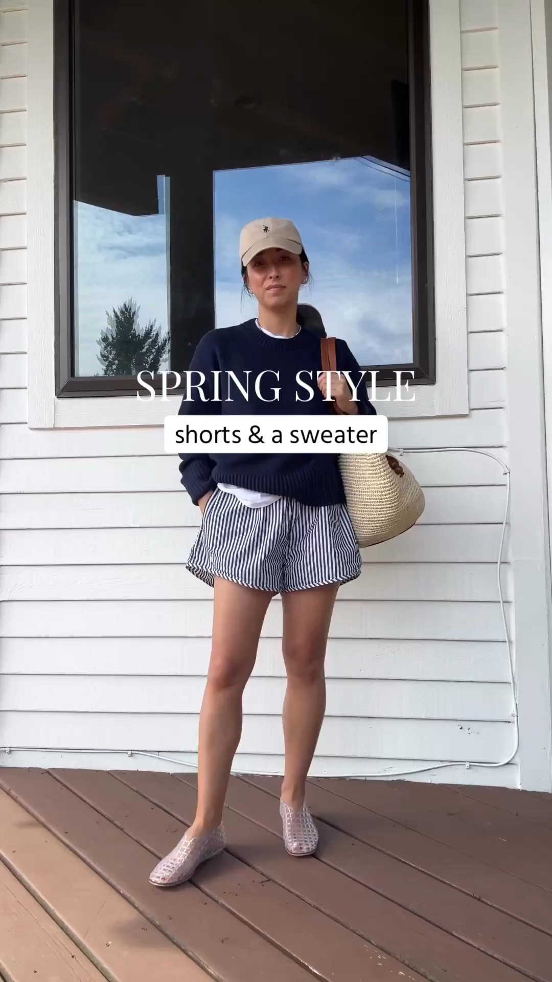 Transitional outfit idea. Love a sweater and shorts combo.

Everlane sweater xs
Recreational Habits shorts small
Amazon jelly flats 5.5
Polo Ralph Lauren hat
Hunting Season tote

Spring outfits 2026, petite style, mom style, spring style

#LTKmomlife #LTKootd #LTKSaleAlert