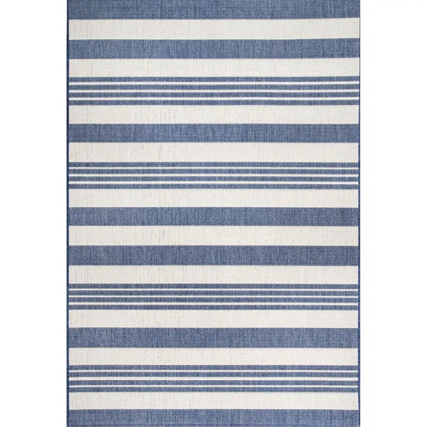 Soraya Power Loom Striped Blue Indoor/Outdoor Patio Rug | Wayfair North America