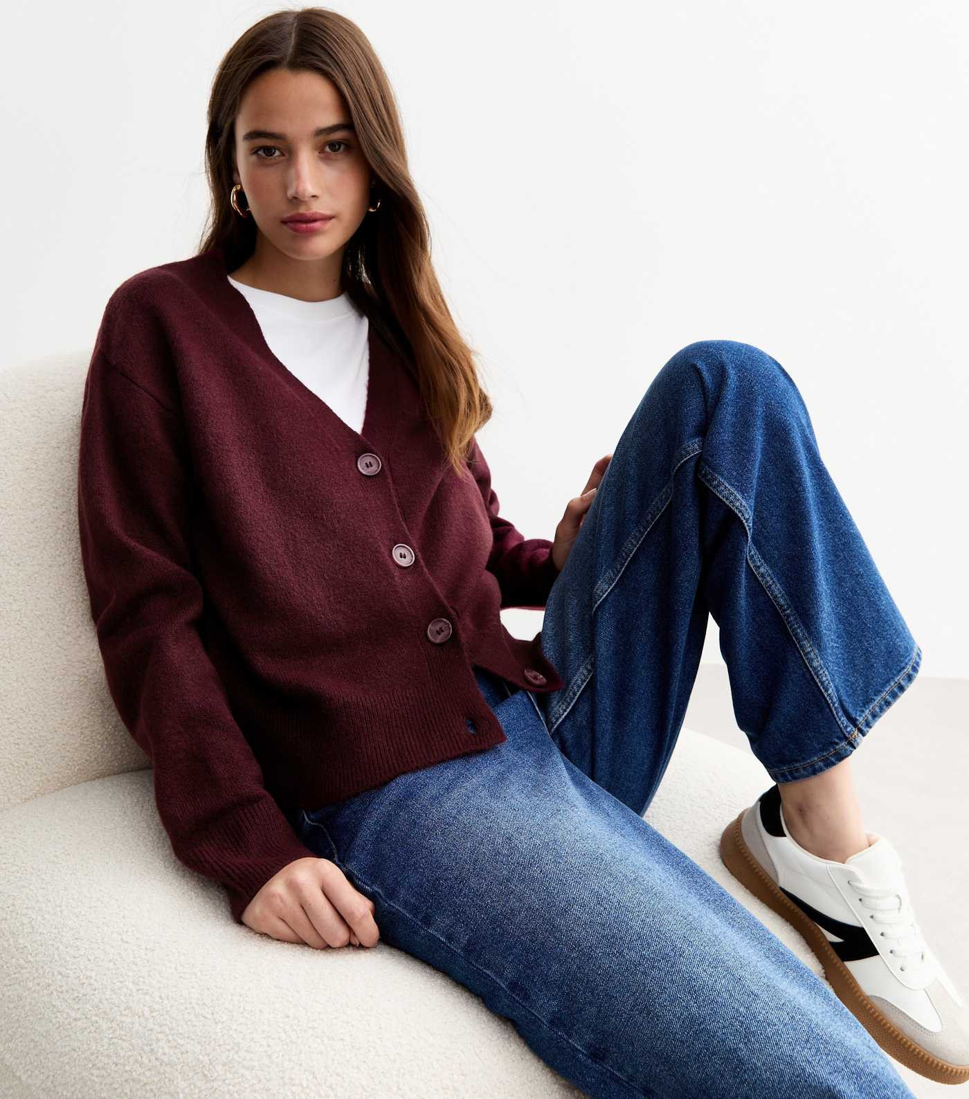 Burgundy Button Knit Cardigan  | New Look | New Look (UK)