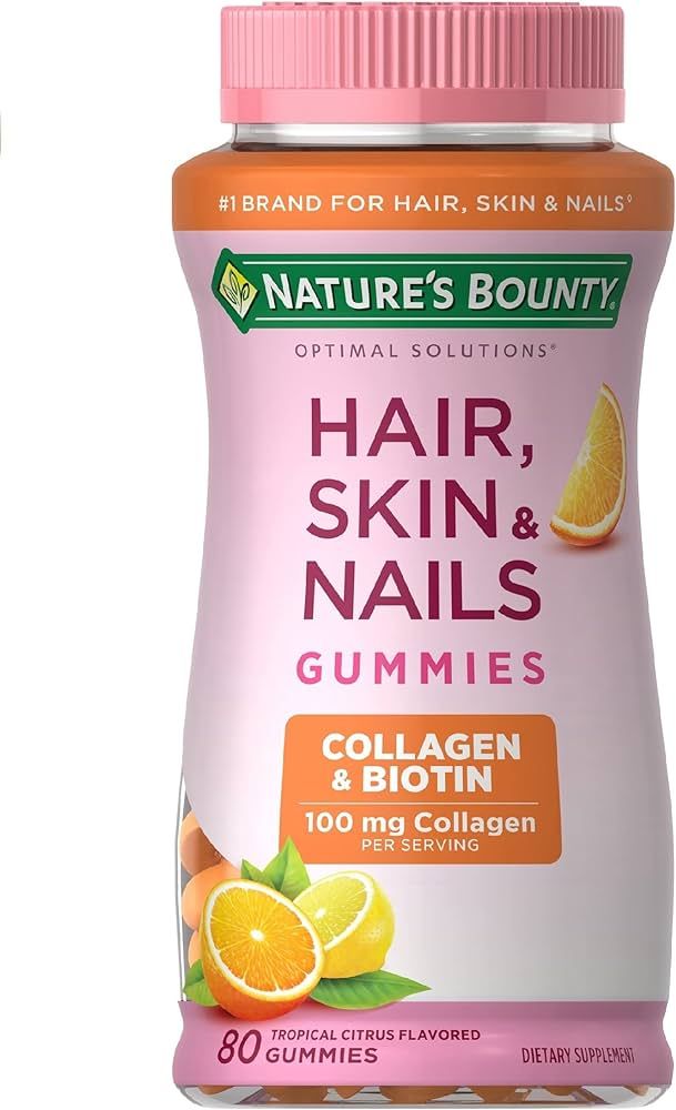 Nature's Bounty Optimal Solutions Hair, Skin & Nails with Biotin and Collagen, Citrus-Flavored Gu... | Amazon (US)