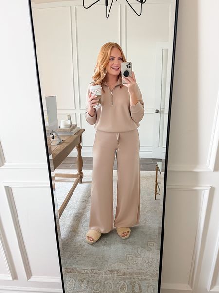 Spanx air essentials set is 20% off!! This is their best seller and it’s so worth it! It’s really comfy and easy to throw on for a day at home or working from home!

Sizing📏
Half zip sweatshirt: small
Wide leg pants: small

#LTKsalealert #LTKfindsunder100 #LTKSeasonal