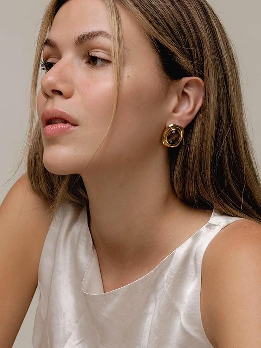 Brown Sienna Stone Gold Statement Earrings | Amazon (US)