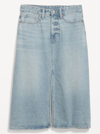 Extra High-Waisted Front-Slit Jean Midi Skirt for Women | Old Navy (US)