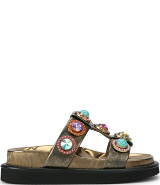 Orson Crystal Multi Jewel Embellished Leather Slide Sandals | Dillard's