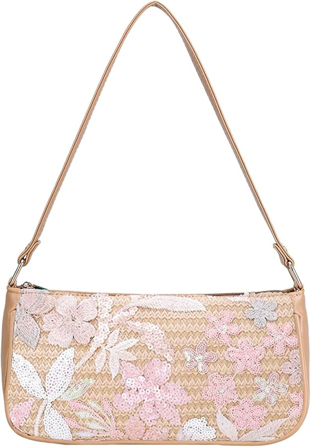 Verdusa Women's Beaded Floral Square Sequin Bag Top Handle Underarm Shoulder Handbags | Amazon (US)