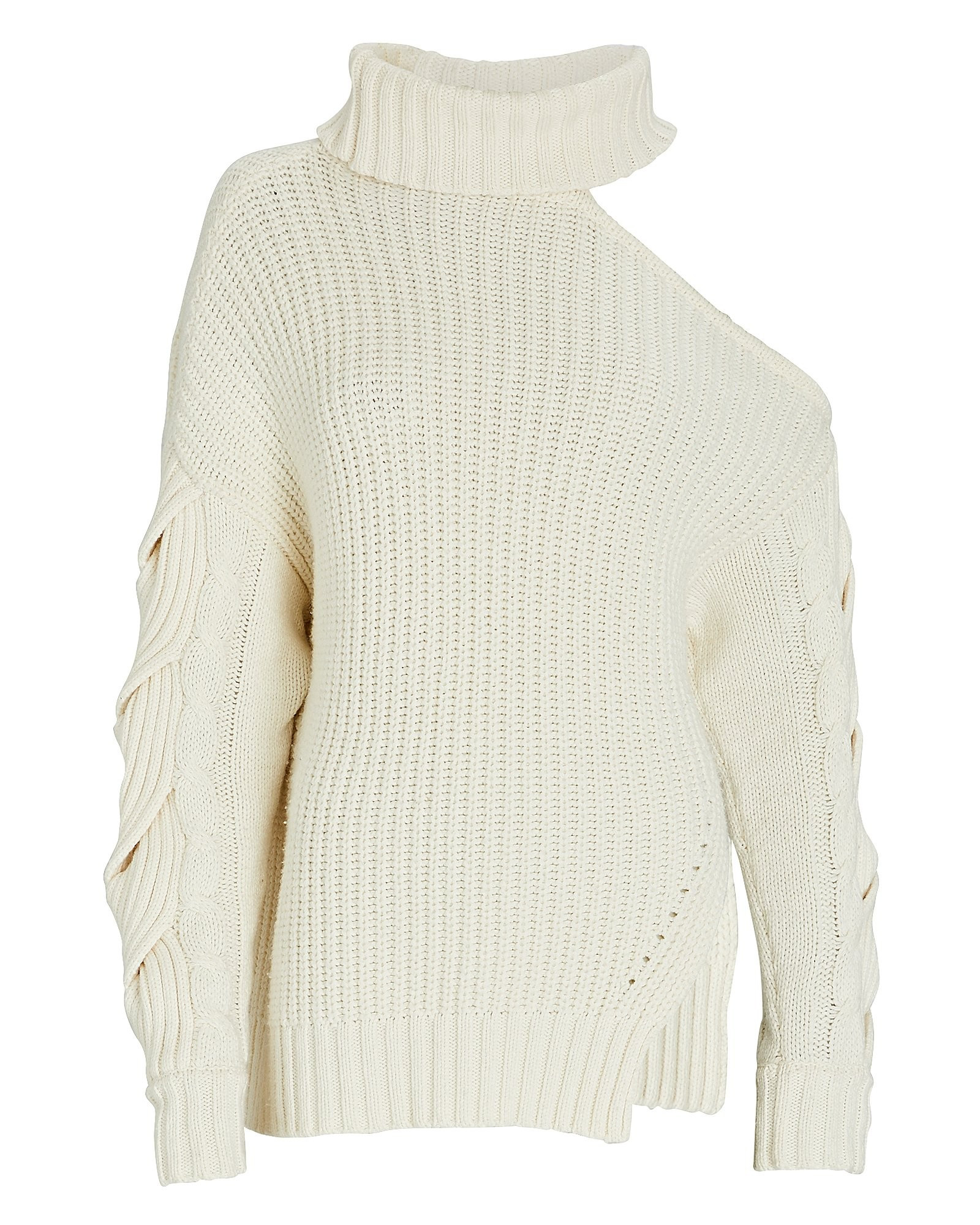 Jonathan Simkhai Aubrey Traveling Cable Knit Sweater, Ivory S | INTERMIX