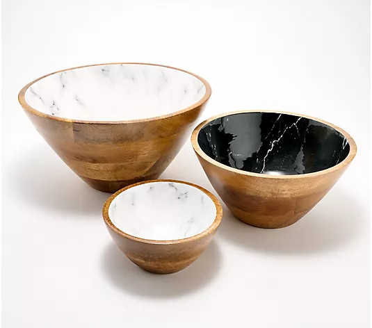 Temp-tations x Alberti Set of (3) Mango Wood Bowls - QVC.com | QVC