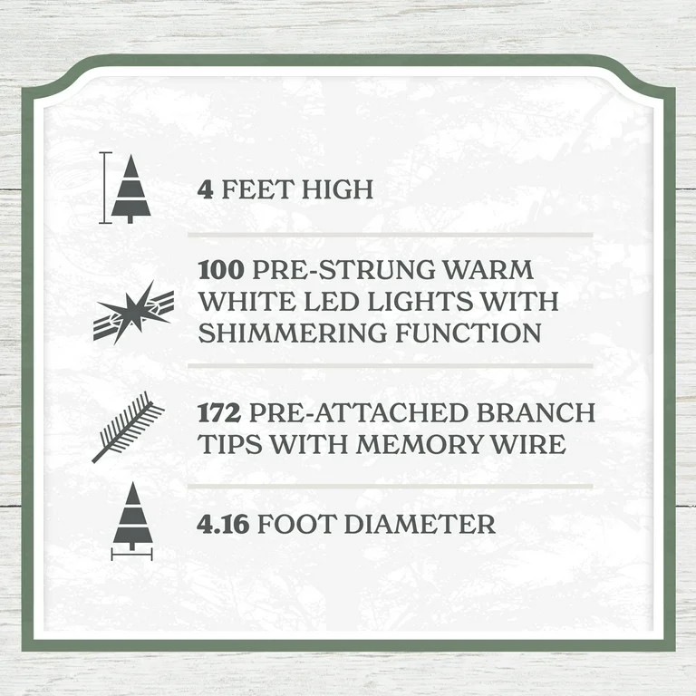 Potted 4ft Pre-Lit Twinkle LED Cypress Artificial Christmas Tree, Green, 100 LED, by My Texas Hou... | Walmart (US)