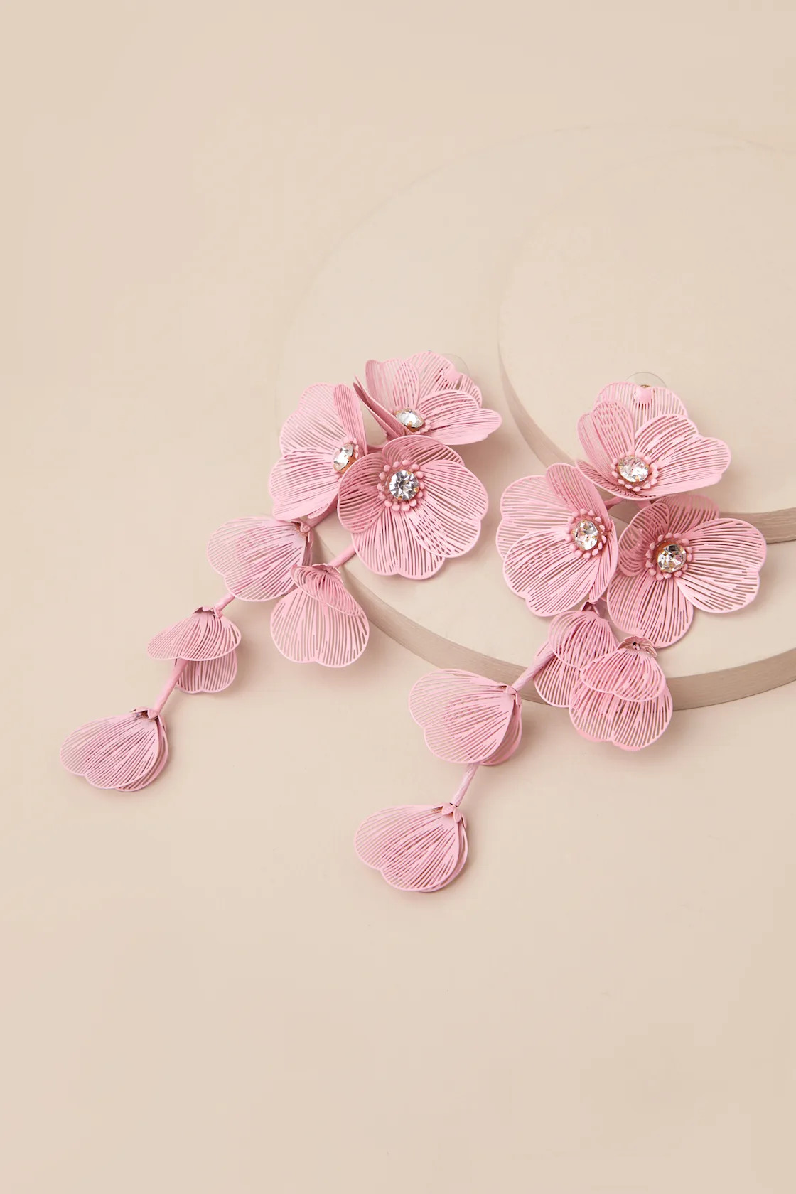 Cerealia Pink Flower Rhinestone Drop Earrings | Lulus