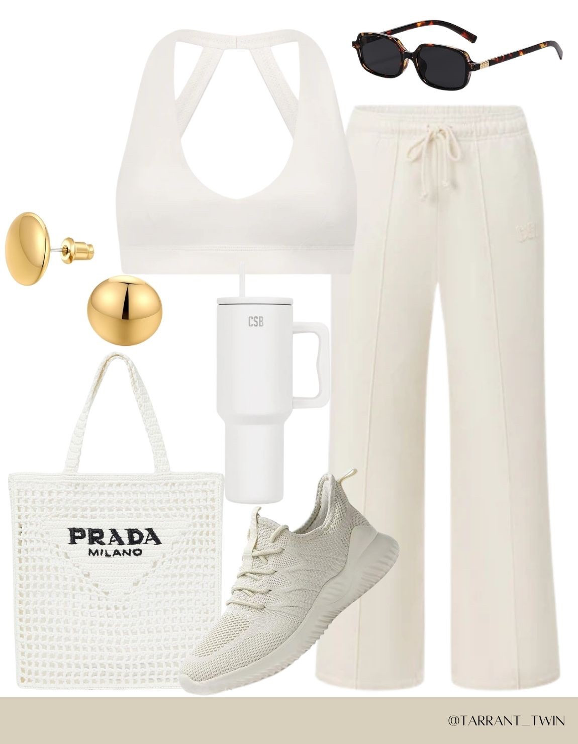Weekend Uniform 🤍

All about elevated neutrals and quiet luxury vibes in this off-white lounge look.
Perfect for coffee runs, Pilates, or just showing up effortlessly put together.

☕️ Luxe matching set
🕶 Tortoise sunnies
👟 Cream knit sneakers
👜 Crochet Prada-inspired tote
✨ Minimal gold accents
	•	a chic tumbler for that iced latte, of course.

Who says comfy can’t be chic?
📍Outfit inspo from @tarrant_twin

⸻

#NeutralStyle #CozyChic #OffWhiteAesthetic #CasualLuxury #MonochromeLook #LoungewearStyle #WeekendOutfit #SneakerStyle #CoffeeRunLook #OOTDInspo #TarrantTwinStyle #MinimalistVibes #ChicOnTheGo #QuietLuxuryStyle #WhiteOnWhite #NeutralTones #EffortlessChic #ElevatedBasics #ModernMinimalism

#LTKStyleTip #LTKActive #LTKSummerEdit