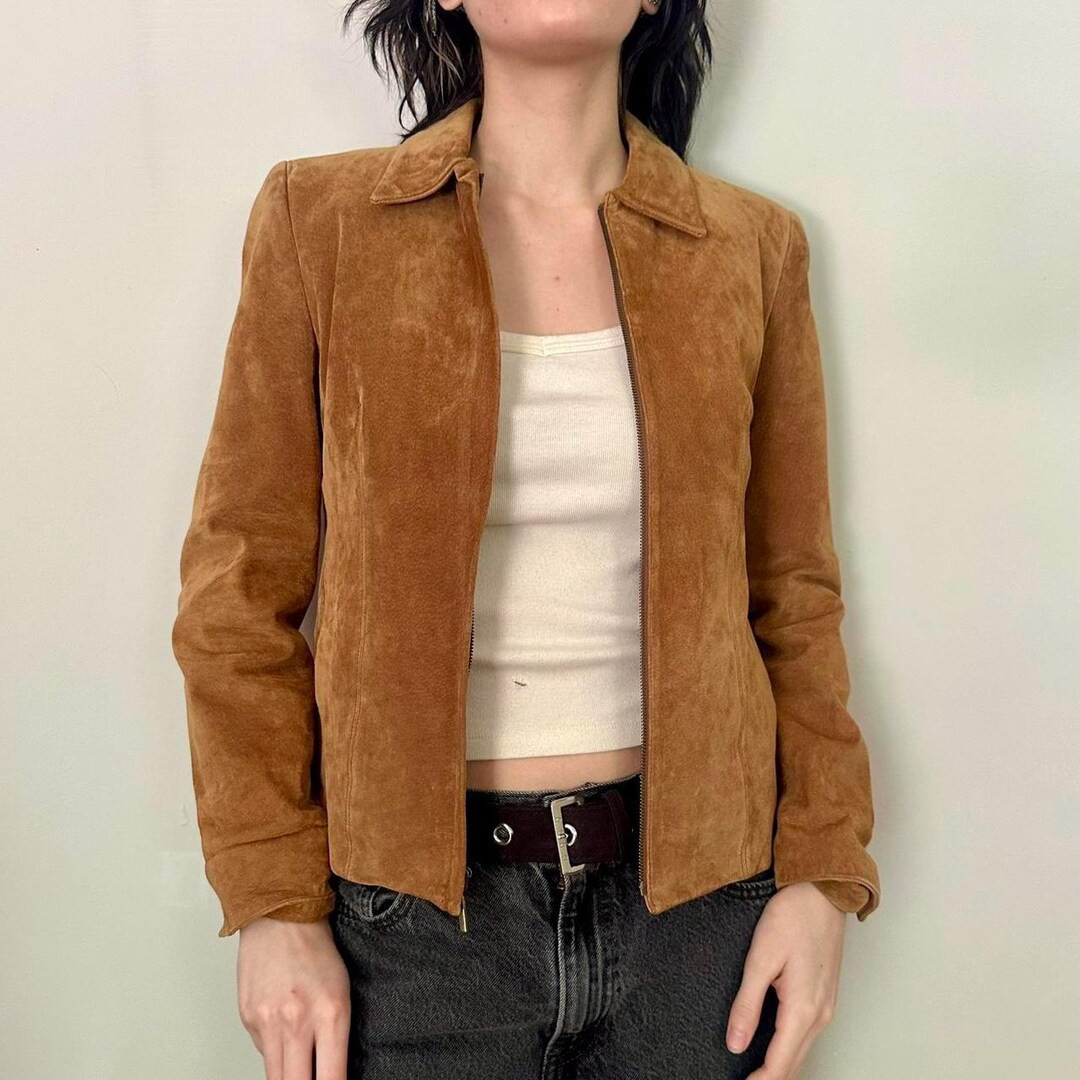 90s Women Slim Fit Suede Leather Bomber Jacket | Brown Western Style Suede Jacket | Office Wear L... | Etsy (US)