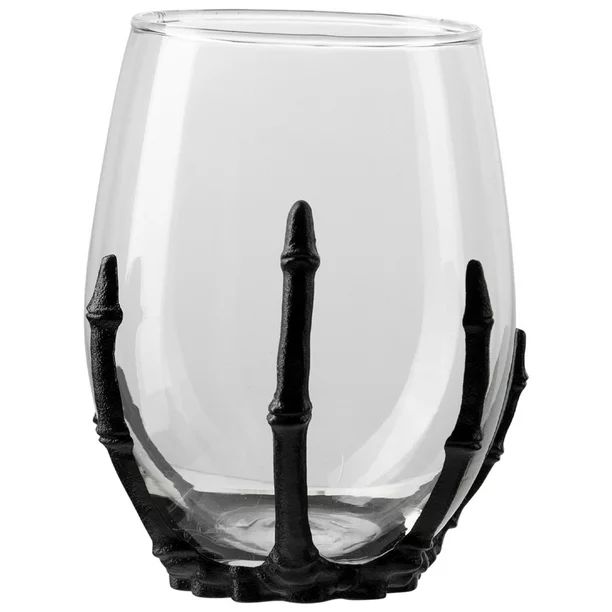 Way to Celebrate Clear Stemless Wine Glass, 10 fl oz. with Black Skeleton Hand - Walmart.com | Walmart (US)