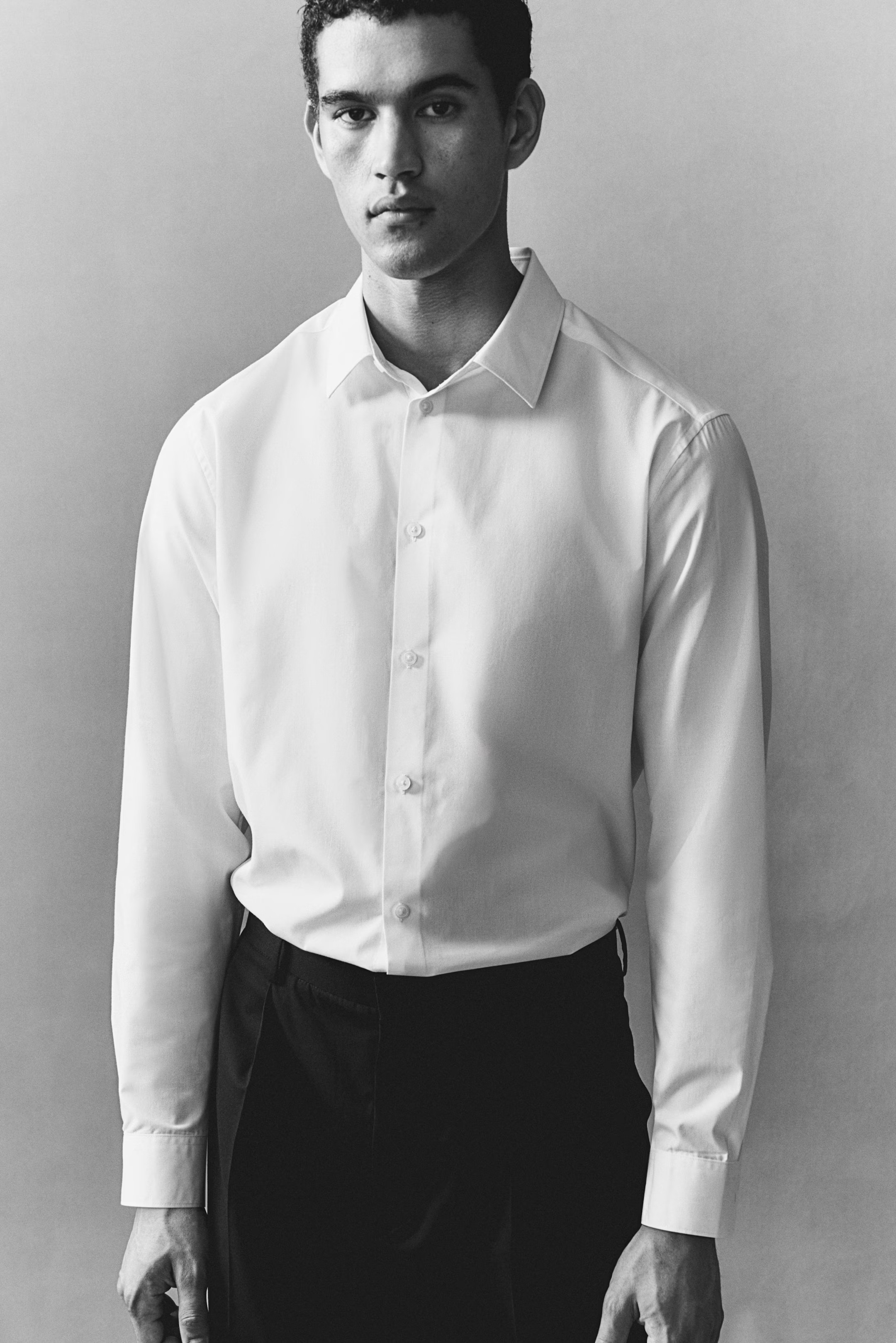 Regular Fit Easy-iron Shirt - Long sleeve - Regular length - White - Men | H&M US | H&M (US + CA)