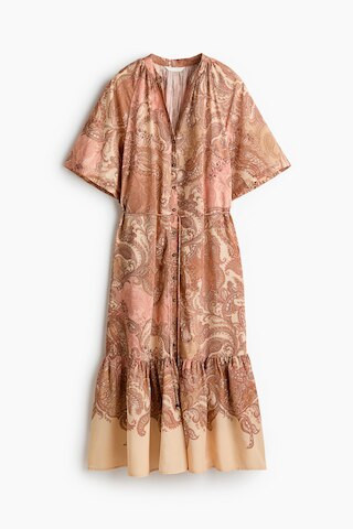 H & M - Short-Sleeved Tie-Belt Dress - Beige/Paisley | H&M (US, CA, MX)