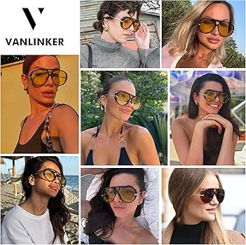 VANLINKER Trendy Polarized Aviator Sunglasses for Women Men Retro Oversized Round Sunglasses Vint... | Amazon (US)
