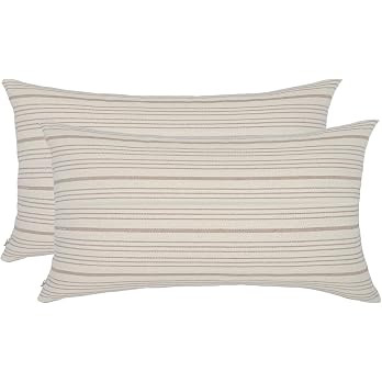 Tan Pillow Covers Farmhouse Linen Throw Pillow Covers Striped Outdoor Decorative Square Throw Pil... | Amazon (US)