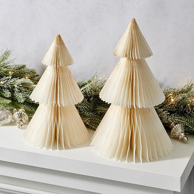 LampLust White Honeycomb Paper Trees, 2 Pack, 10 & 12 Inch, Winter Ornaments, Winter Decorations ... | Amazon (US)