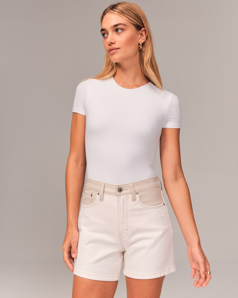 Mixed Fabric High Rise Dad Short | Abercrombie & Fitch (US)