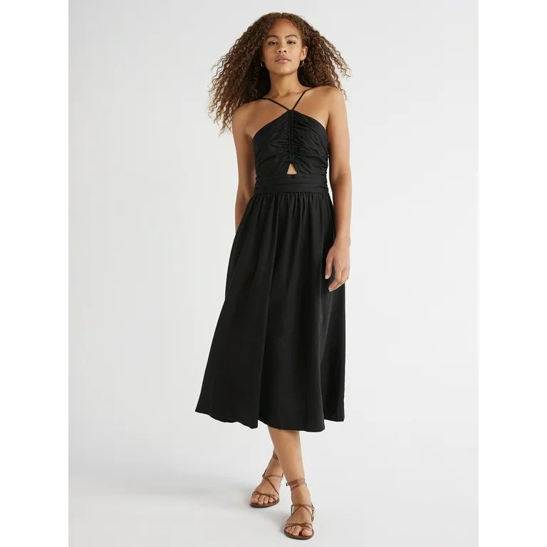 Free Assembly Women’s Sleeveless Ruched Halter Midi Dress, Sizes XS-XXL | Walmart (US)