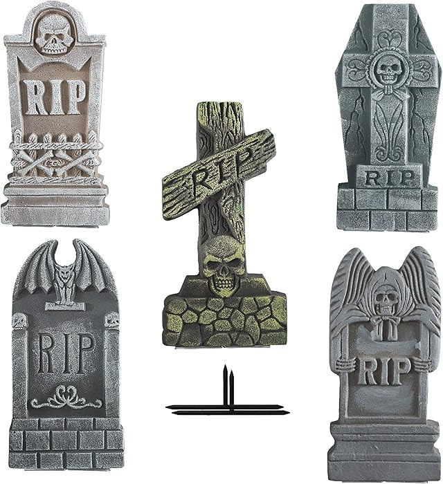FUNPENY Halloween Foam RIP Tombstones, 5 Pack 17" Headstone Decorations for Halloween Graveyard, ... | Amazon (US)