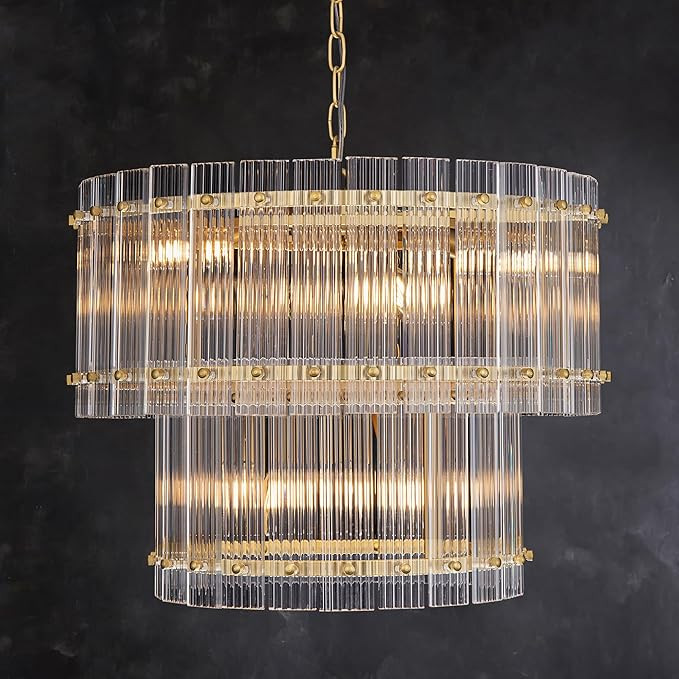 TOCHIC Modern Glass Chandeliers, 2 Tiers Gold Farmhouse Chandelier for Dining Room, 6 Lights Foye... | Amazon (US)