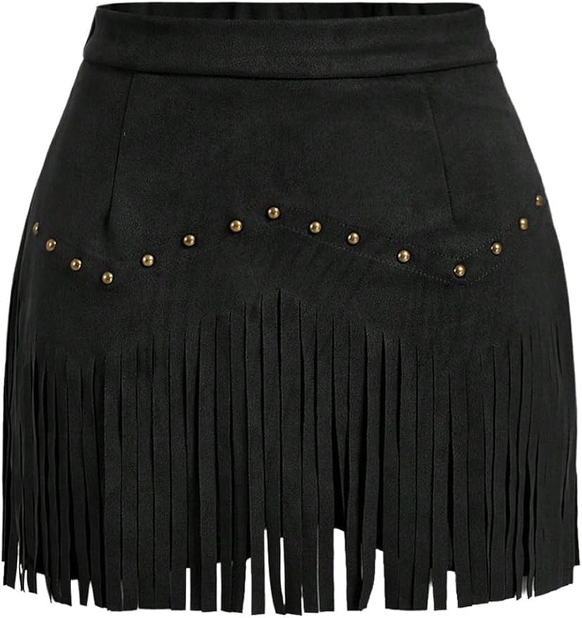 SweatyRocks Women's Suede Fringe Sexy Cowgirl Skirts Country Concert Outfit Western High Waisted ... | Amazon (US)