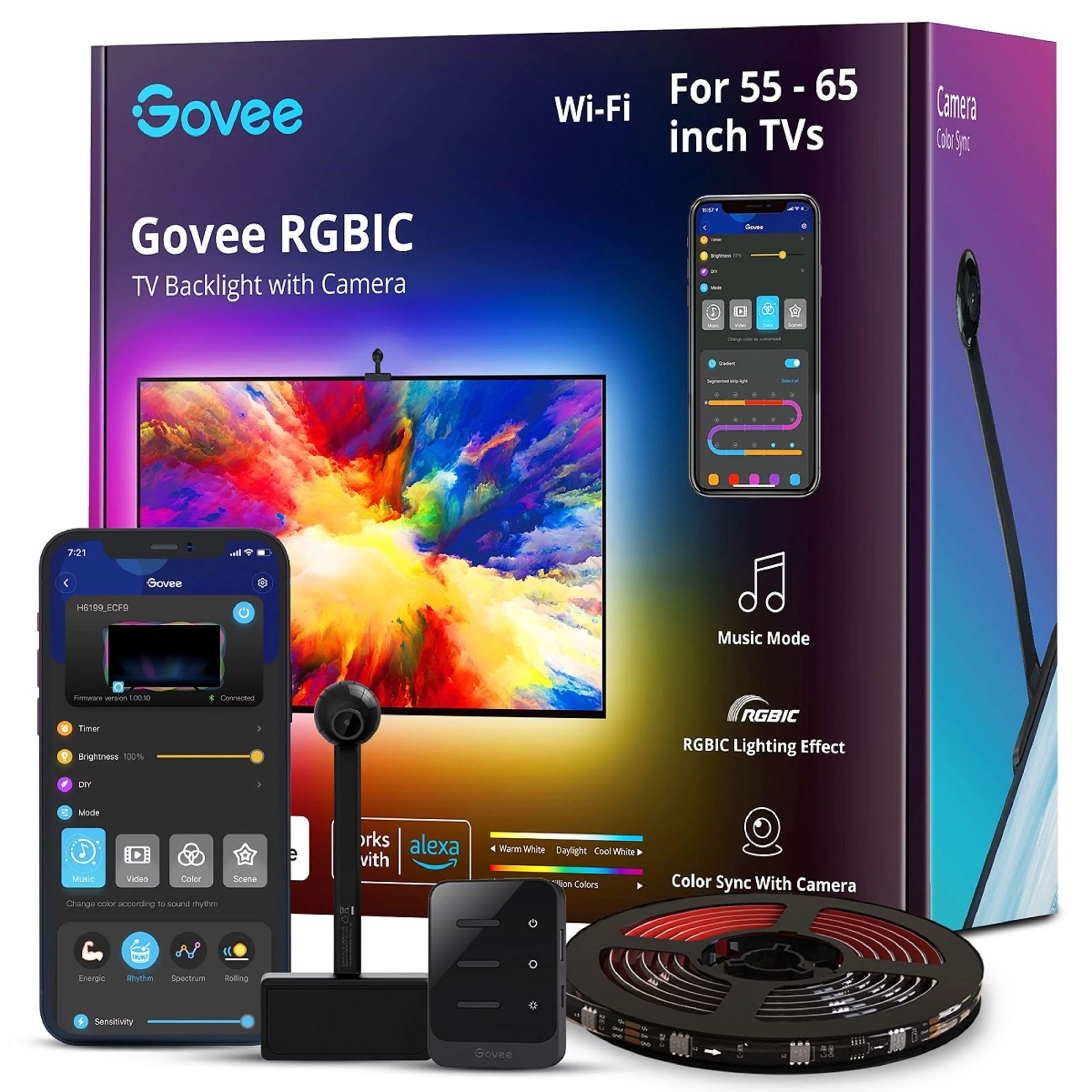 Govee New TV Strip Lights with Camera, Backlight for 55-65 inch TVs, Music and Video Sync TV Ligh... | Walmart (US)