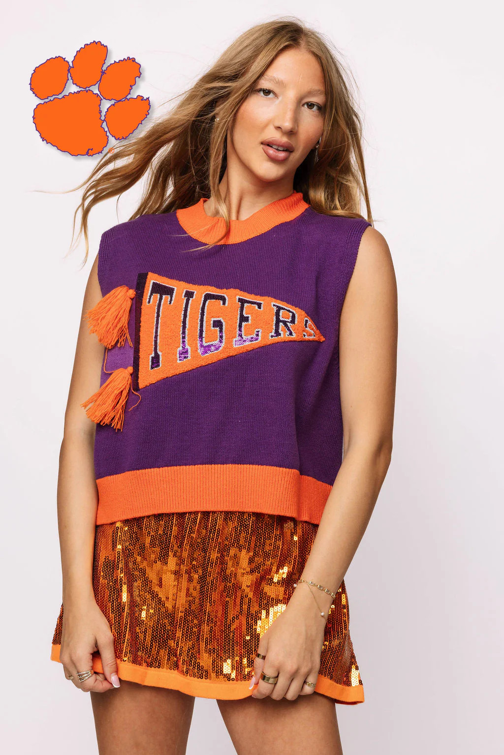 Licensed Clemson 'Tigers' Pennant Sweater Tank | Queen of Sparkles